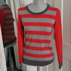 Banana Republic Wheres Waldo orange/gray striped sweater. 100% merino wool. M